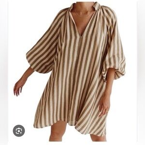 Magaschoni Olive and Cream Striped Mini Dress